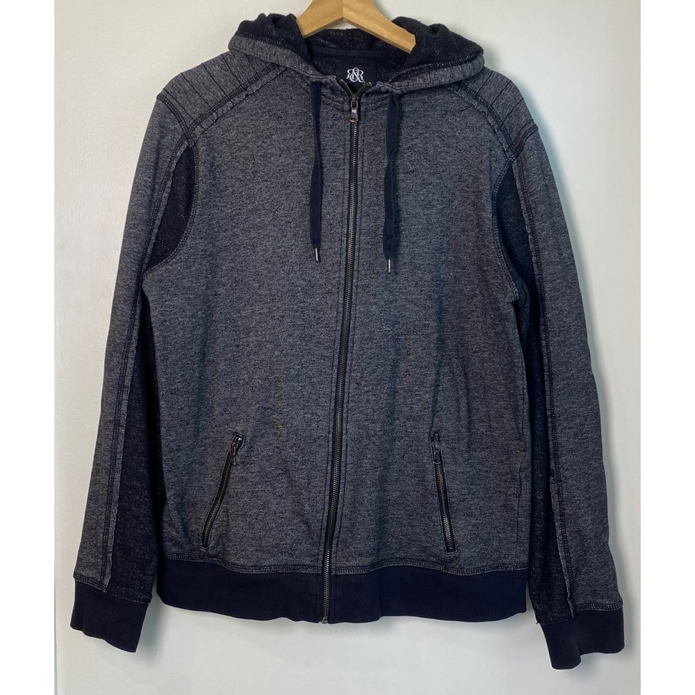 Rock & Republic Hoodie Mens Large Gray Moto Full Zip Ribbed Biker Athleisure